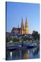 Germany, Bavaria, Regensburg, Danube Shore, Dusk, Cathedral-Chris Seba-Stretched Canvas