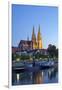 Germany, Bavaria, Regensburg, Danube Shore, Dusk, Cathedral-Chris Seba-Framed Photographic Print