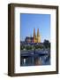 Germany, Bavaria, Regensburg, Danube Shore, Dusk, Cathedral-Chris Seba-Framed Photographic Print