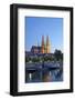 Germany, Bavaria, Regensburg, Danube Shore, Dusk, Cathedral-Chris Seba-Framed Photographic Print