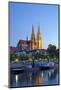 Germany, Bavaria, Regensburg, Danube Shore, Dusk, Cathedral-Chris Seba-Mounted Photographic Print