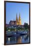 Germany, Bavaria, Regensburg, Danube Shore, Dusk, Cathedral-Chris Seba-Framed Premium Photographic Print