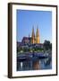 Germany, Bavaria, Regensburg, Danube Shore, Dusk, Cathedral-Chris Seba-Framed Photographic Print