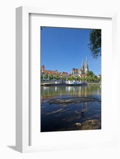 Germany, Bavaria, Regensburg, Danube Shore, Museum Ship, Cathedral-Chris Seba-Framed Photographic Print