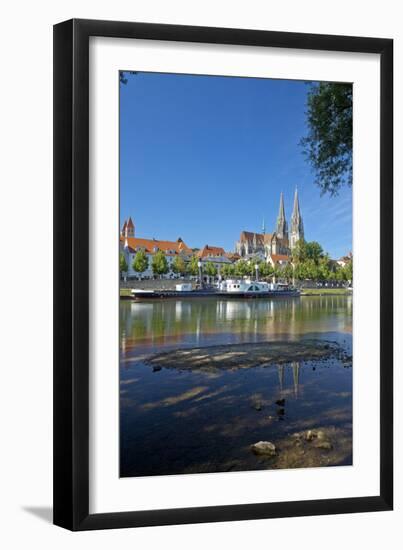 Germany, Bavaria, Regensburg, Danube Shore, Museum Ship, Cathedral-Chris Seba-Framed Photographic Print