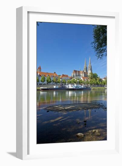 Germany, Bavaria, Regensburg, Danube Shore, Museum Ship, Cathedral-Chris Seba-Framed Photographic Print