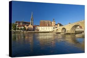 Germany, Bavaria, Regensburg, the Danube, Old Stone Bridge, Cathedral, Salzstadel House-Chris Seba-Stretched Canvas