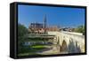 Germany, Bavaria, Regensburg, the Danube, Old Stone Bridge-Chris Seba-Framed Stretched Canvas