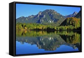 Germany, Bavaria, Sunny Autumn Day, 'Schwansee' (Lake) Near FŸssen, View of Neuschwanstein Castle-Uwe Steffens-Framed Stretched Canvas