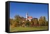 Germany, Bavaria, Upper Bavaria, FŸnfseenland, Andechs, Autumn Landscape with Abbey Andechs-Udo Siebig-Framed Stretched Canvas