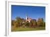 Germany, Bavaria, Upper Bavaria, FŸnfseenland, Andechs, Autumn Landscape with Abbey Andechs-Udo Siebig-Framed Photographic Print