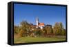Germany, Bavaria, Upper Bavaria, FŸnfseenland, Andechs, Autumn Landscape with Abbey Andechs-Udo Siebig-Framed Stretched Canvas