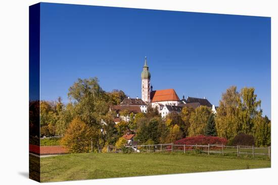 Germany, Bavaria, Upper Bavaria, FŸnfseenland, Andechs, Autumn Landscape with Abbey Andechs-Udo Siebig-Stretched Canvas