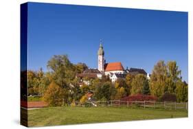 Germany, Bavaria, Upper Bavaria, FŸnfseenland, Andechs, Autumn Landscape with Abbey Andechs-Udo Siebig-Stretched Canvas