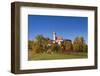 Germany, Bavaria, Upper Bavaria, FŸnfseenland, Andechs, Autumn Landscape with Abbey Andechs-Udo Siebig-Framed Premium Photographic Print