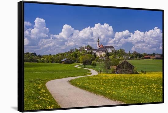 Germany, Bavaria, Upper Bavaria, FŸnfseenland, Andechs, Spring Scenery with Cloister of Andechs-Udo Siebig-Framed Stretched Canvas