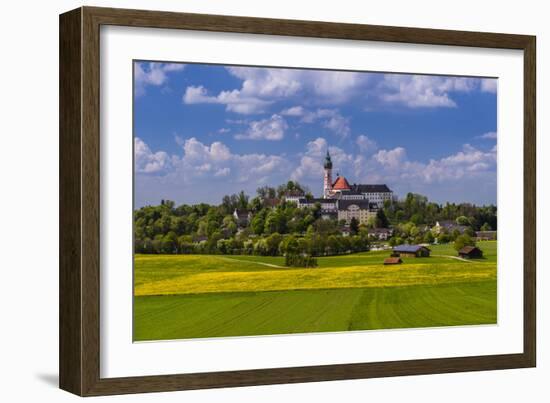 Germany, Bavaria, Upper Bavaria, FŸnfseenland, Andechs, Spring Scenery with Cloister of Andechs-Udo Siebig-Framed Photographic Print