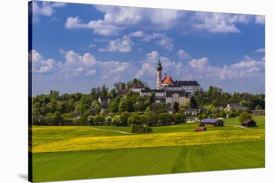 Germany, Bavaria, Upper Bavaria, FŸnfseenland, Andechs, Spring Scenery with Cloister of Andechs-Udo Siebig-Stretched Canvas