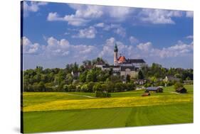 Germany, Bavaria, Upper Bavaria, FŸnfseenland, Andechs, Spring Scenery with Cloister of Andechs-Udo Siebig-Stretched Canvas