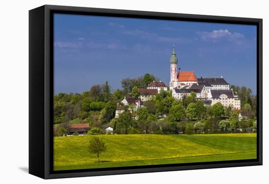 Germany, Bavaria, Upper Bavaria, FŸnfseenland, Andechs, Spring Scenery with Cloister of Andechs-Udo Siebig-Framed Stretched Canvas