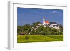 Germany, Bavaria, Upper Bavaria, FŸnfseenland, Andechs, Spring Scenery with Cloister of Andechs-Udo Siebig-Framed Photographic Print