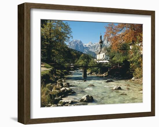 Germany, Berchtesgadener Land District, Ramsau, Church, Brook, Reiter Alpe-Thonig-Framed Photographic Print