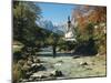 Germany, Berchtesgadener Land District, Ramsau, Church, Brook, Reiter Alpe-Thonig-Mounted Photographic Print