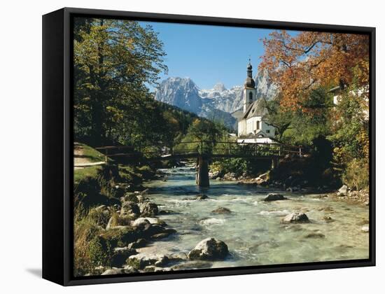 Germany, Berchtesgadener Land District, Ramsau, Church, Brook, Reiter Alpe-Thonig-Framed Stretched Canvas
