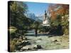 Germany, Berchtesgadener Land District, Ramsau, Church, Brook, Reiter Alpe-Thonig-Stretched Canvas