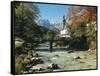 Germany, Berchtesgadener Land District, Ramsau, Church, Brook, Reiter Alpe-Thonig-Framed Stretched Canvas