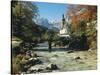 Germany, Berchtesgadener Land District, Ramsau, Church, Brook, Reiter Alpe-Thonig-Stretched Canvas