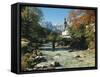 Germany, Berchtesgadener Land District, Ramsau, Church, Brook, Reiter Alpe-Thonig-Framed Stretched Canvas