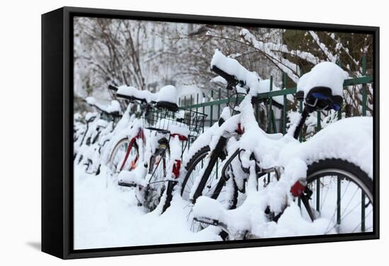 Germany, Berlin, Bicycles, Snowy-Catharina Lux-Framed Stretched Canvas