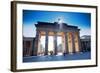 Germany, Berlin. Cyclists Passing under the Brandenburg Gate-Ken Scicluna-Framed Photographic Print