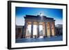 Germany, Berlin. Cyclists Passing under the Brandenburg Gate-Ken Scicluna-Framed Photographic Print