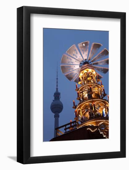 Germany, Berlin, Dusk, Alexanderplatz, Christmas Market, Pyramid, Television Tower-Catharina Lux-Framed Photographic Print