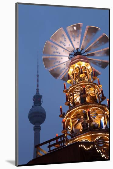 Germany, Berlin, Dusk, Alexanderplatz, Christmas Market, Pyramid, Television Tower-Catharina Lux-Mounted Photographic Print
