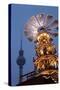 Germany, Berlin, Dusk, Alexanderplatz, Christmas Market, Pyramid, Television Tower-Catharina Lux-Stretched Canvas