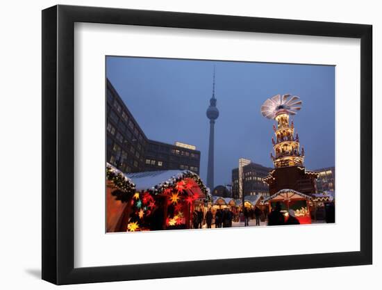 Germany, Berlin, Dusk, Alexanderplatz, Christmas Market, Pyramid, Television Tower-Catharina Lux-Framed Photographic Print