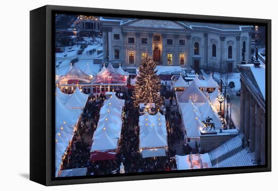 Germany, Berlin, Dusk, Gendarmenmarkt, Christmas Market from Above-Catharina Lux-Framed Stretched Canvas