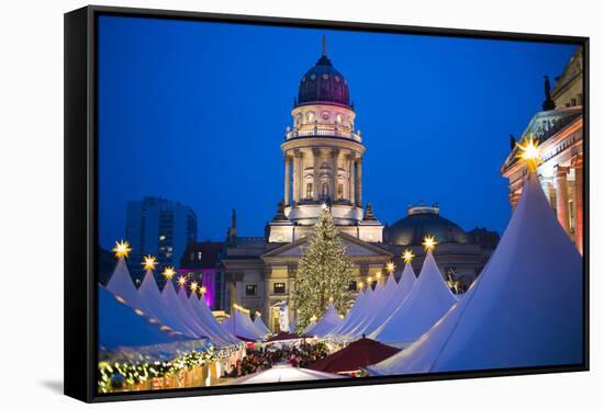 Germany, Berlin, Mitte, Gendarmenmarkt, Christmas Market, Elevated View with Deutscher Dom-Walter Bibikow-Framed Stretched Canvas