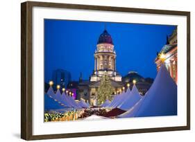 Germany, Berlin, Mitte, Gendarmenmarkt, Christmas Market, Elevated View with Deutscher Dom-Walter Bibikow-Framed Photographic Print