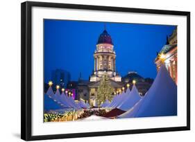 Germany, Berlin, Mitte, Gendarmenmarkt, Christmas Market, Elevated View with Deutscher Dom-Walter Bibikow-Framed Photographic Print