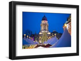 Germany, Berlin, Mitte, Gendarmenmarkt, Christmas Market, Elevated View with Deutscher Dom-Walter Bibikow-Framed Photographic Print