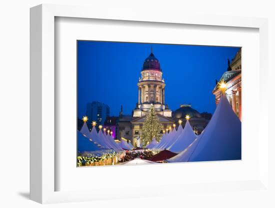 Germany, Berlin, Mitte, Gendarmenmarkt, Christmas Market, Elevated View with Deutscher Dom-Walter Bibikow-Framed Photographic Print