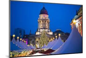 Germany, Berlin, Mitte, Gendarmenmarkt, Christmas Market, Elevated View with Deutscher Dom-Walter Bibikow-Mounted Photographic Print