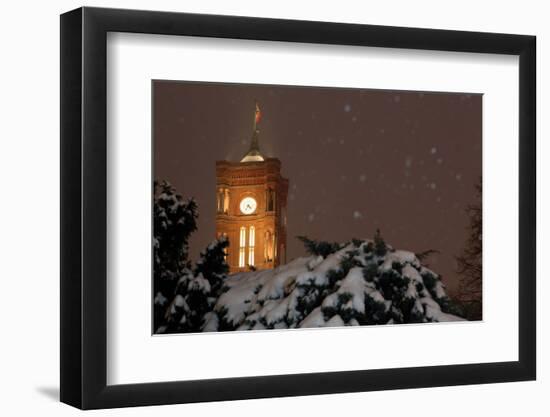 Germany, Berlin, Red City Hall, Night, Snow-Catharina Lux-Framed Photographic Print