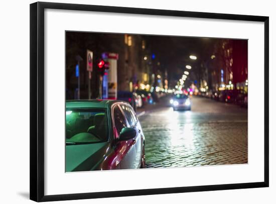 Germany, Berlin, Savigny Platz, Bmw and Bleibtreustrasse, Evening-Walter Bibikow-Framed Photographic Print