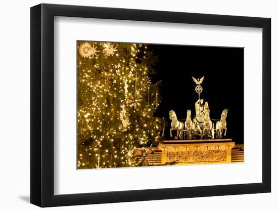 Germany, Berlin, the Brandenburg Gate, Christmas Tree, Night-Catharina Lux-Framed Premium Photographic Print