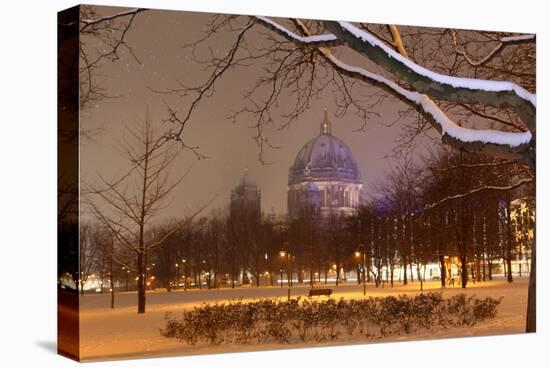 Germany, Berlin, View on Berlin Cathedral, Night, Snow-Catharina Lux-Stretched Canvas